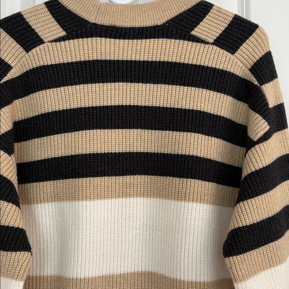 Ann Taylor Weekend Trendy Striped Beige and Charcoal Cardigan Sweater - Picture 9 of 10